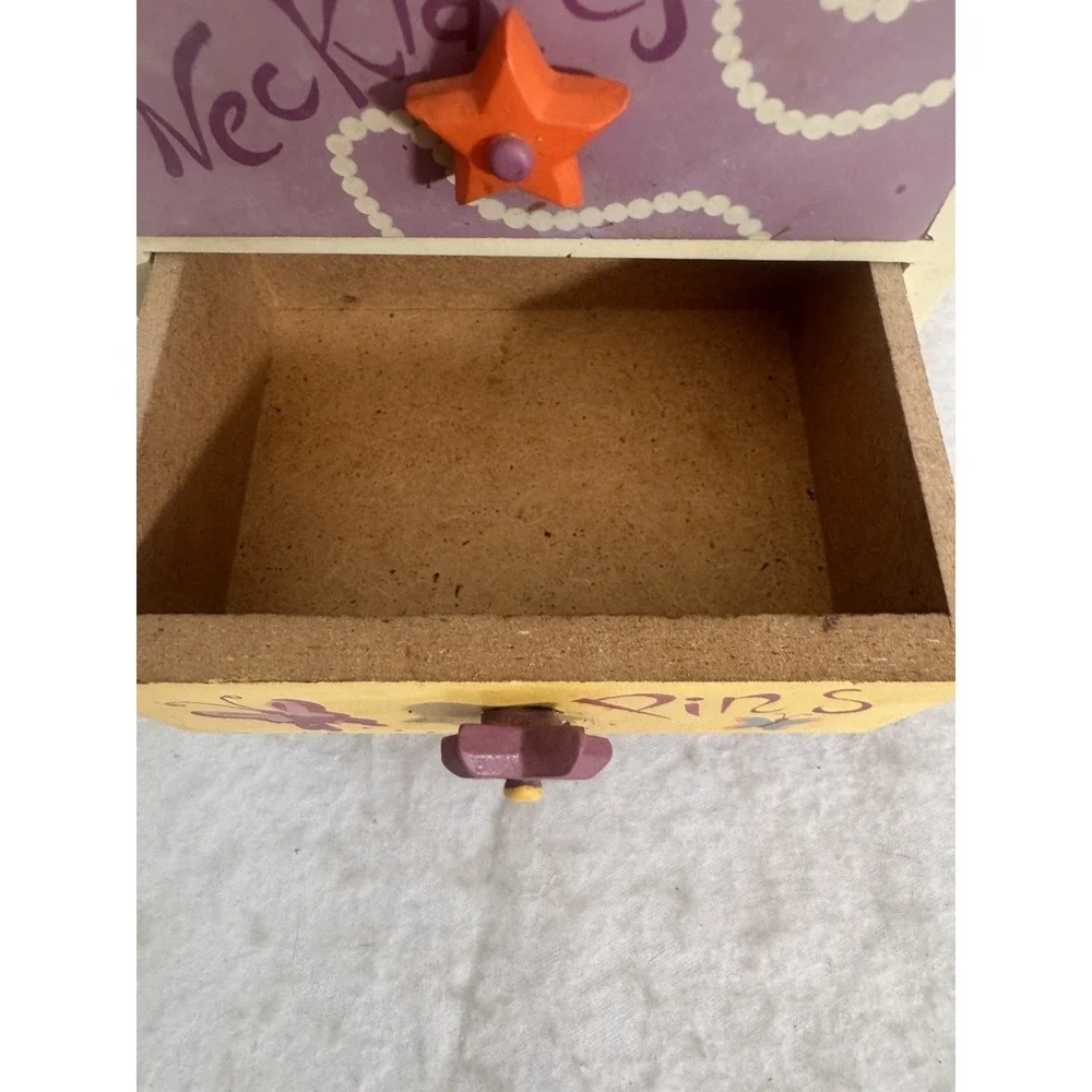 Vintage Wooden Jewelry‎ Box Storage Y2K Retro Kids Star Knobs 5 Drawers 12